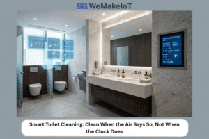 ESP32 ammonia sensor device in a washroom sending cleaning alerts to a facility team's phone