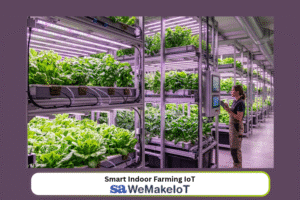 Smart indoor farming system with grow LEDs and automated irrigation controlled by an ESP32 device